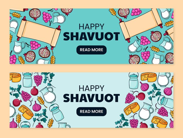 Collezione di banner orizzontali shavuot disegnati a mano