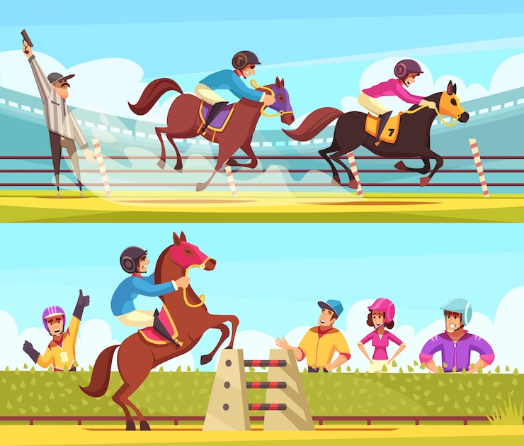 Vettore gratuito collezione di banner sport equestri con corse di cavalli