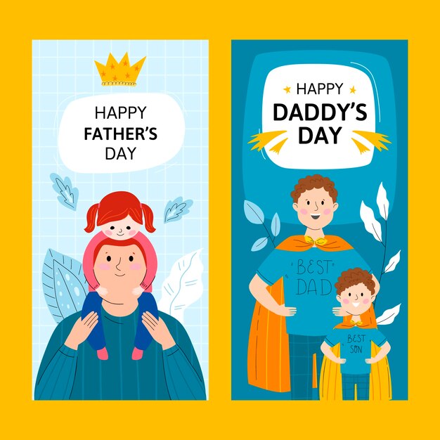 Collezione di banner verticali per la festa del papà piatto