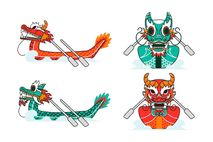 Vettore gratuito collezione di barche drago disegnato a mano