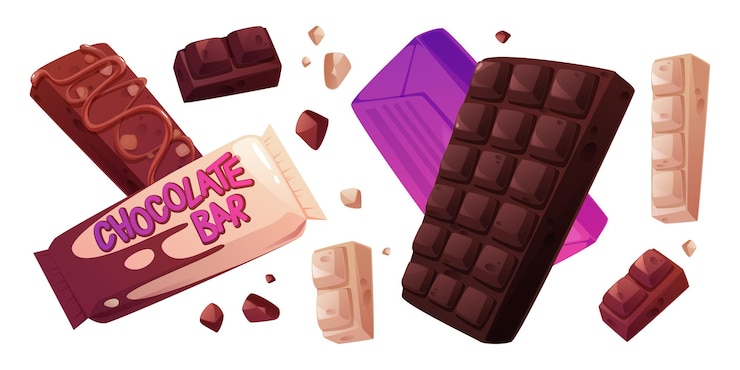 Vettore gratuito collezione di barrette di cioccolato di caramelle scure e bianche