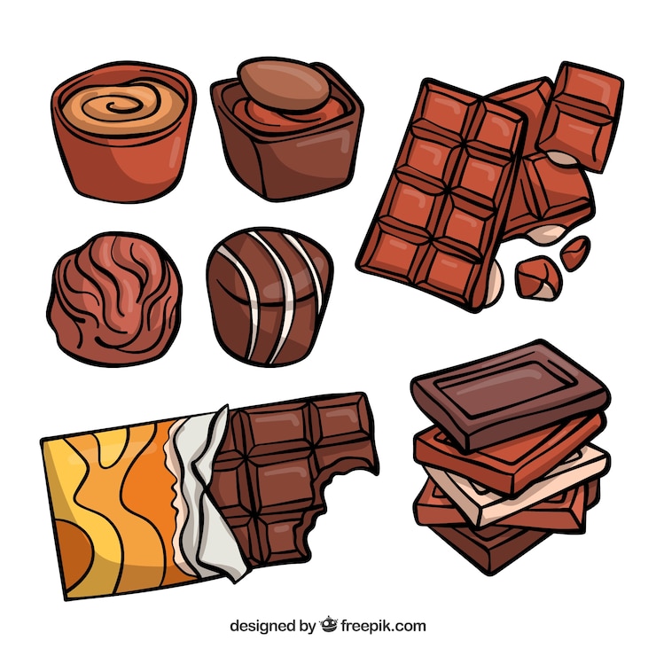 Vettore gratuito collezione di barrette di cioccolato disegnate a mano
