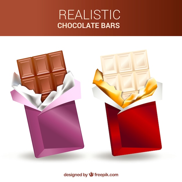Collezione di barrette e pezzi di cioccolato in stile realistico