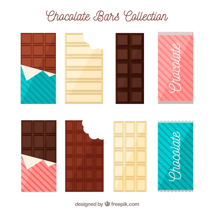 Vettore gratuito collezione di barrette e pezzi di cioccolato