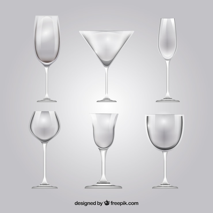 Vettore gratuito collezione di bicchieri da vino in stile realistico