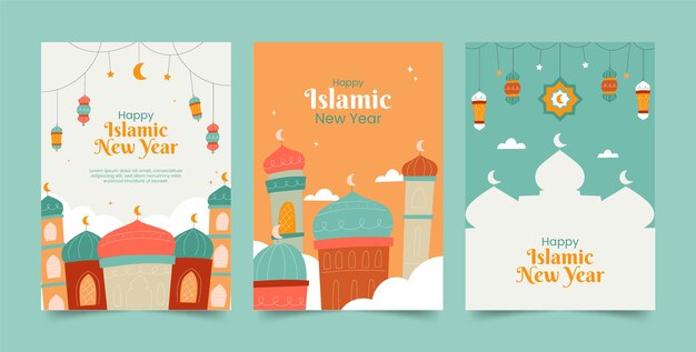 Collezione di biglietti d'auguri piatti per la celebrazione del capodanno islamico