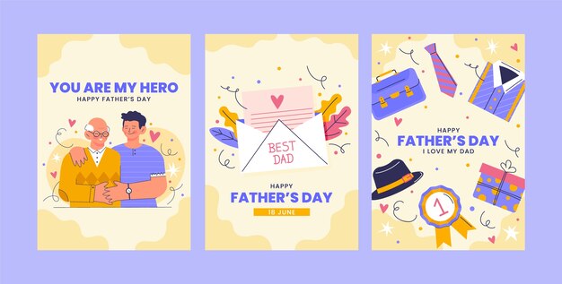 Collezione di biglietti d'auguri piatti per la festa del papà