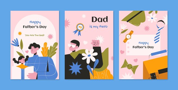 Collezione di biglietti d'auguri piatti per la festa del papà