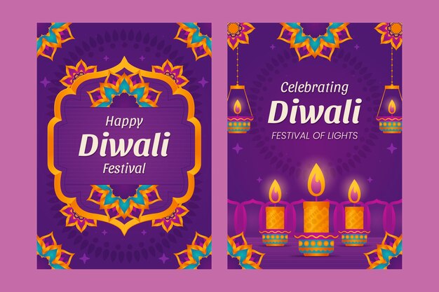 Collezione di biglietti d'auguri sfumati per la celebrazione del festival di Diwali