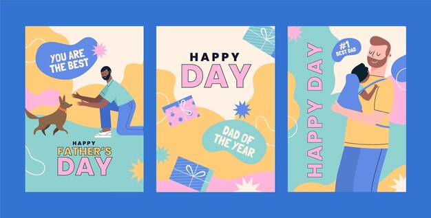 Collezione di biglietti di auguri per la festa del papà piatto