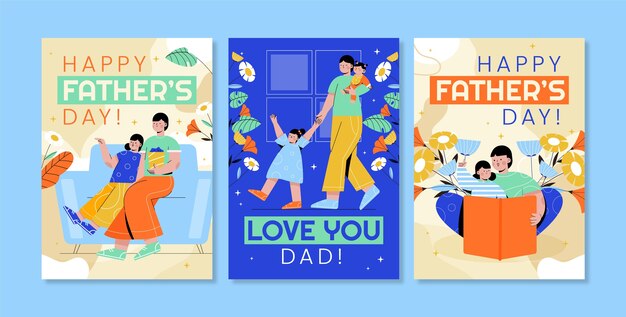 Collezione di biglietti di auguri per la festa del papà piatto