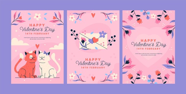 Collezione di biglietti di auguri piatti per la celebrazione del giorno di San Valentino
