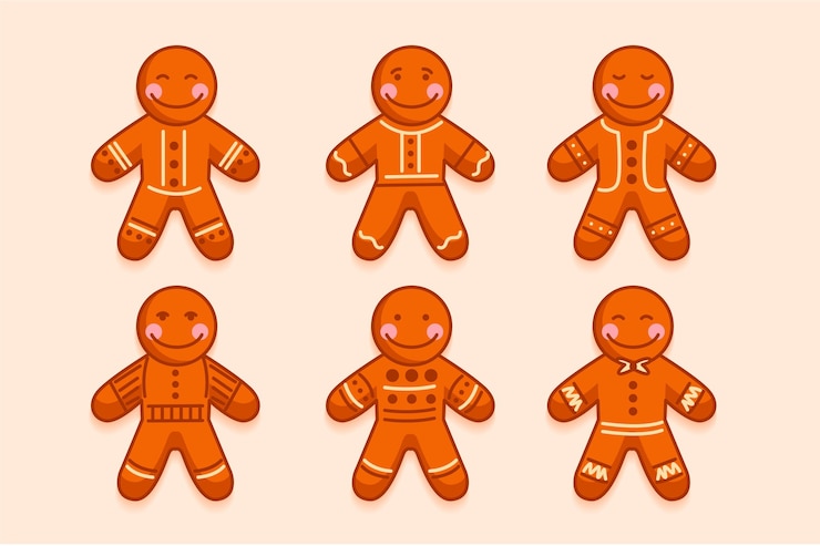 Vettore gratuito collezione di biscotti omino di pan di zenzero piatto disegnato a mano
