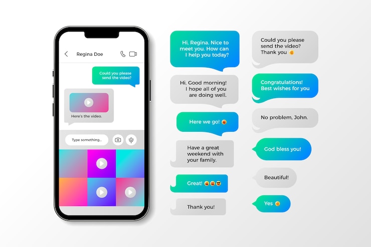 Vettore gratuito collezione di bolle di testo per telefono gradiente