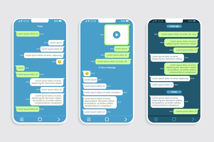 Vettore gratuito collezione di bolle di testo telefono design piatto