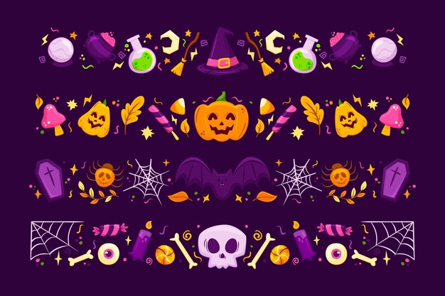 Collezione di bordi di halloween disegnati a mano
