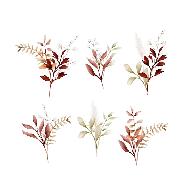 Vettore gratuito collezione di bouquet di fiori e foglie d'autunno ad acquerello