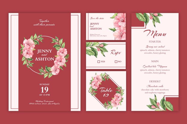 Collezione di cancelleria per matrimonio floreale