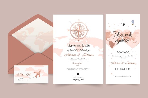 Collezione di cancelleria per matrimonio minimal