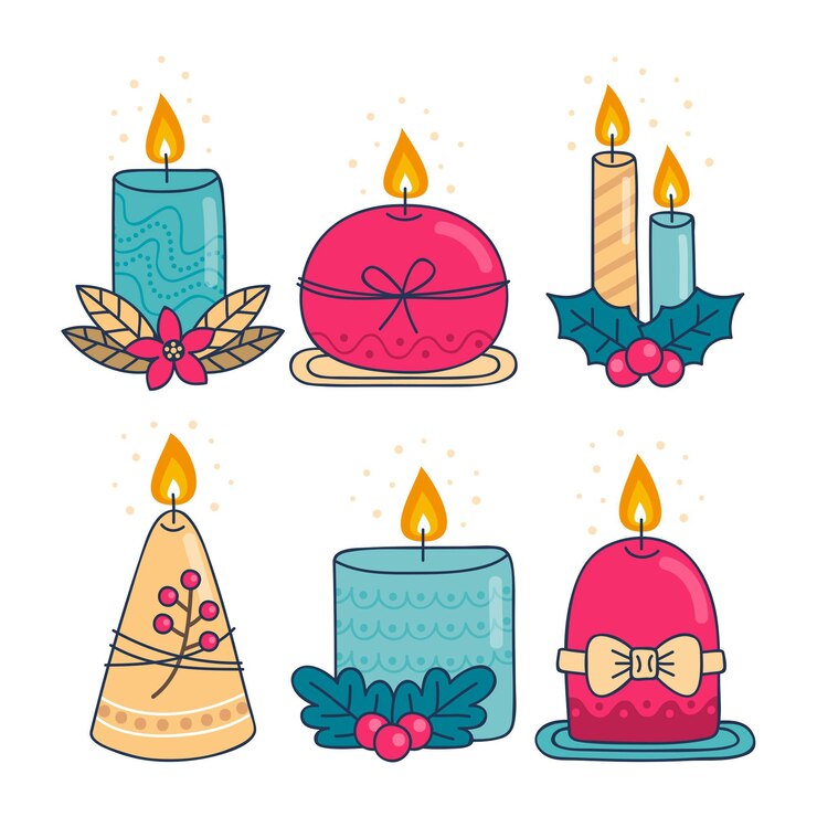 Vettore gratuito collezione di candele di natale disegnate a mano