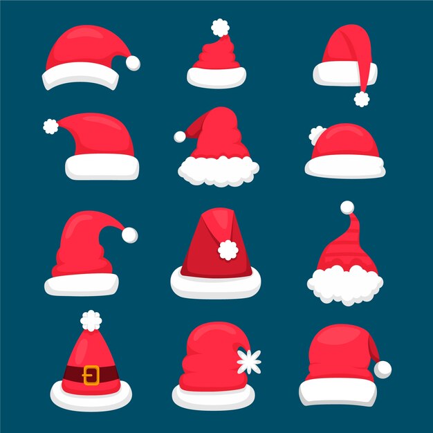 Collezione di cappelli da Babbo Natale dal design piatto