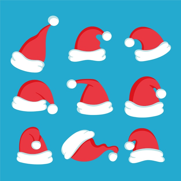 Collezione di cappelli di babbo natale disegnati a mano