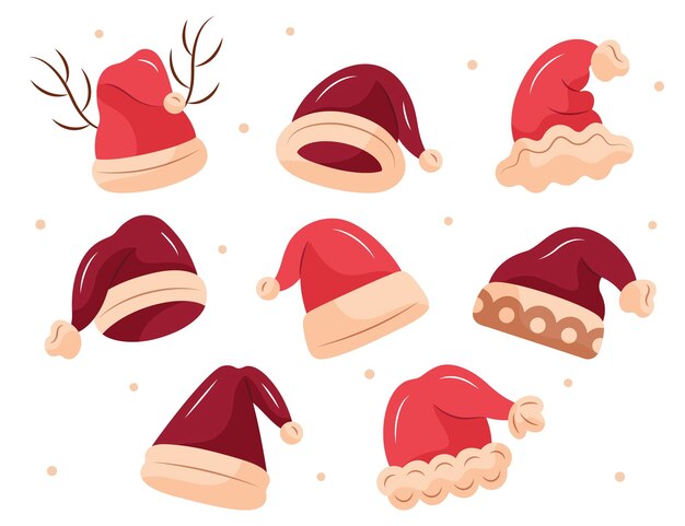 Collezione di cappelli di Babbo Natale disegnati a mano
