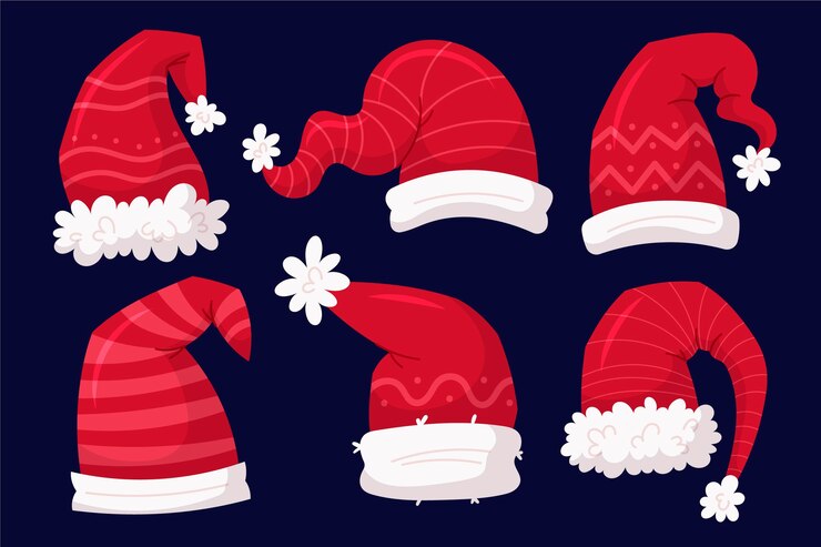 Vettore gratuito collezione di cappelli di babbo natale piatti disegnati a mano