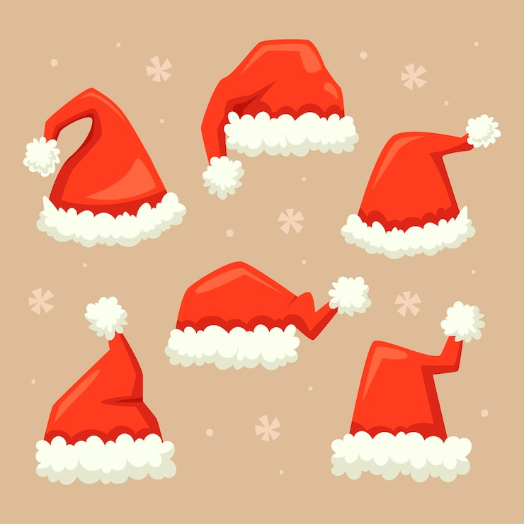 Vettore gratuito collezione di cappelli di babbo natale piatti