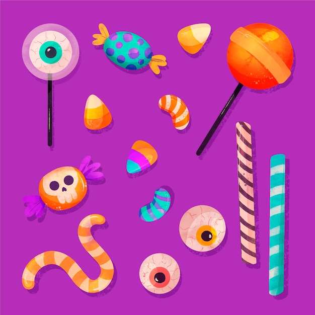 Collezione di caramelle di halloween ad acquerello