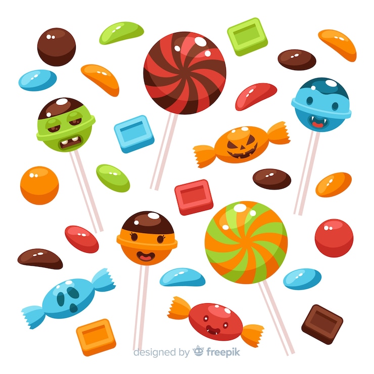 Vettore gratuito collezione di caramelle di halloween dal design piatto