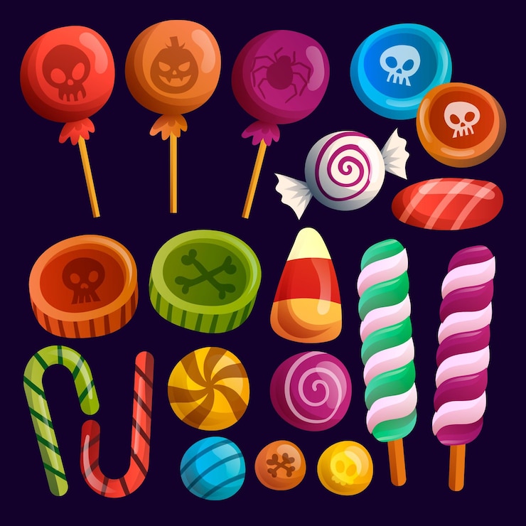 Vettore gratuito collezione di caramelle di halloween design