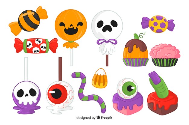 Collezione di caramelle di halloween disegnata a mano
