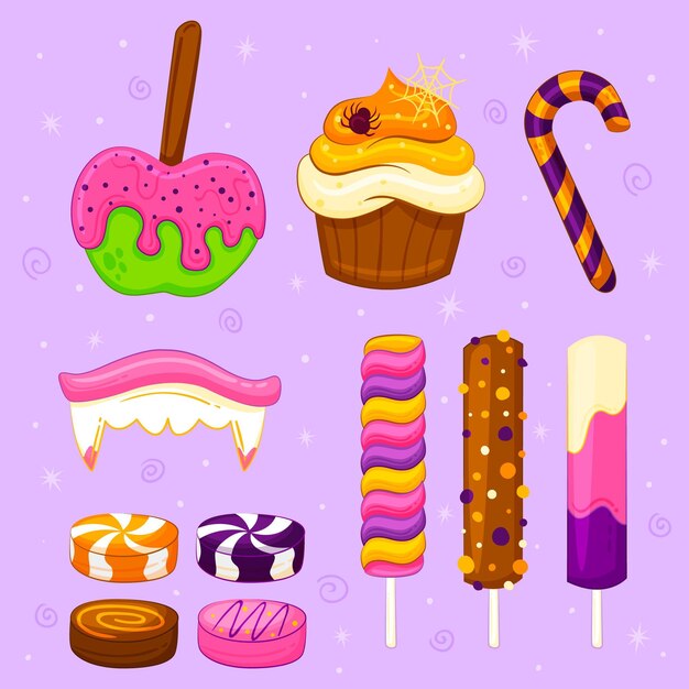 Collezione di caramelle di halloween disegnata a mano