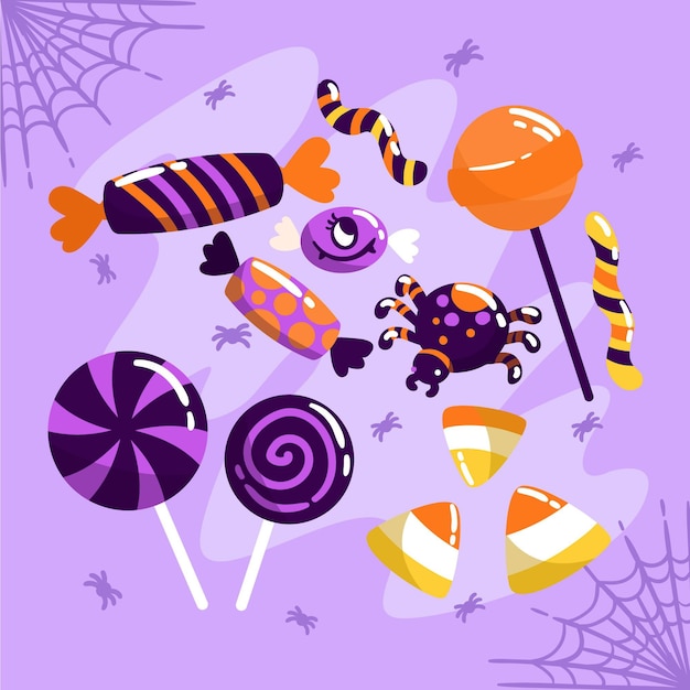 Collezione di caramelle di halloween disegnata a mano