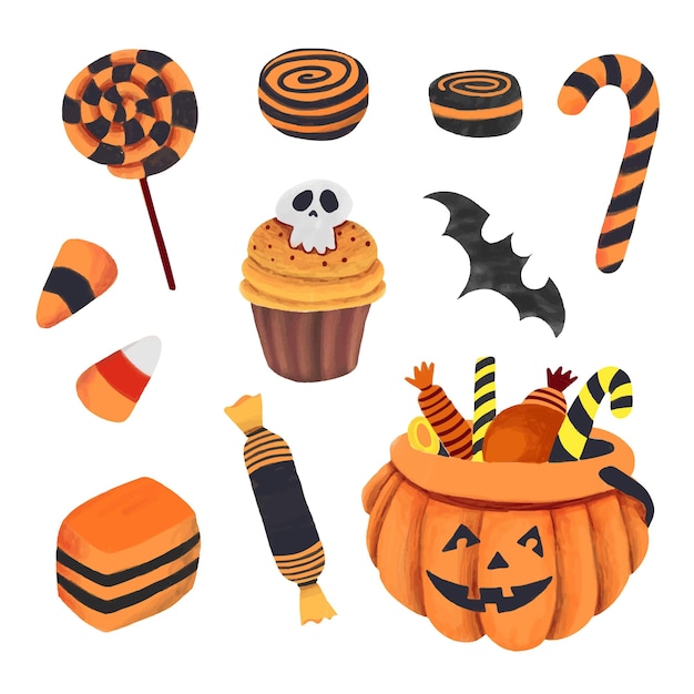 Collezione di caramelle di halloween disegnata a mano