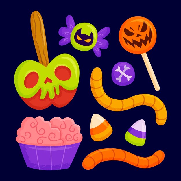 Collezione di caramelle di halloween disegnati a mano