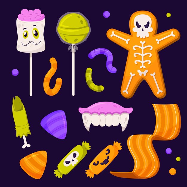 Collezione di caramelle di halloween piatto