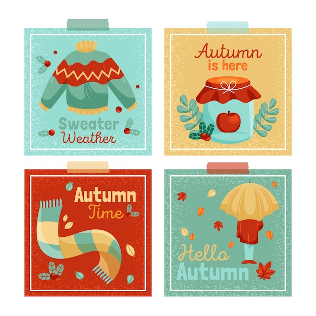 Collezione di carte autunnali design piatto
