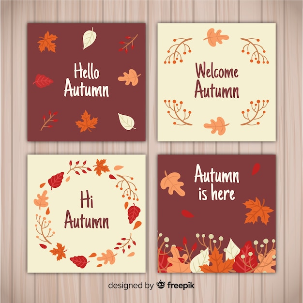 Collezione di carte autunnali disegnate a mano
