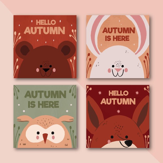 Collezione di carte autunnali disegnati a mano