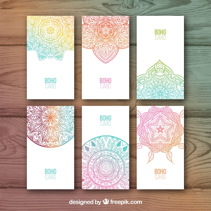 Vettore gratuito collezione di carte boho stile disegnato a mano