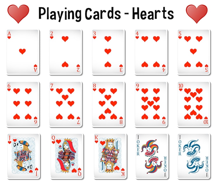 Vettore gratuito collezione di carte da gioco heart suit