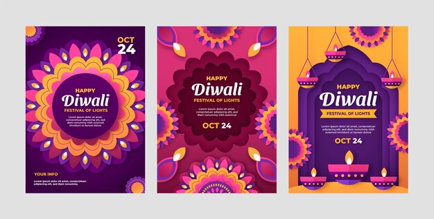 Collezione di carte del festival di diwali in stile carta
