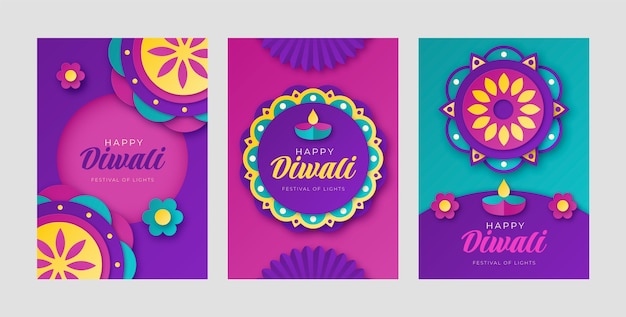 Collezione di carte del festival di diwali in stile carta