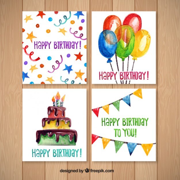 Vettore gratuito collezione di carte di compleanno ad acquerello
