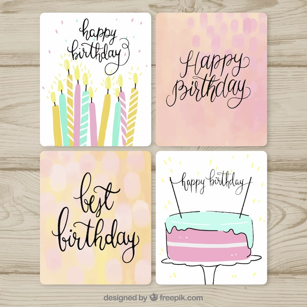 Collezione di carte di compleanno disegnata in mano stile disegnato