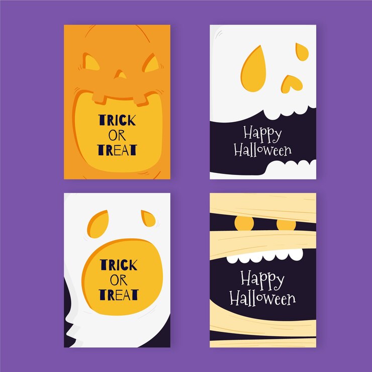 Vettore gratuito collezione di carte di halloween disegnate a mano
