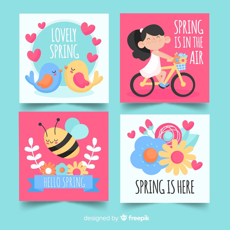 Vettore gratuito collezione di carte di primavera