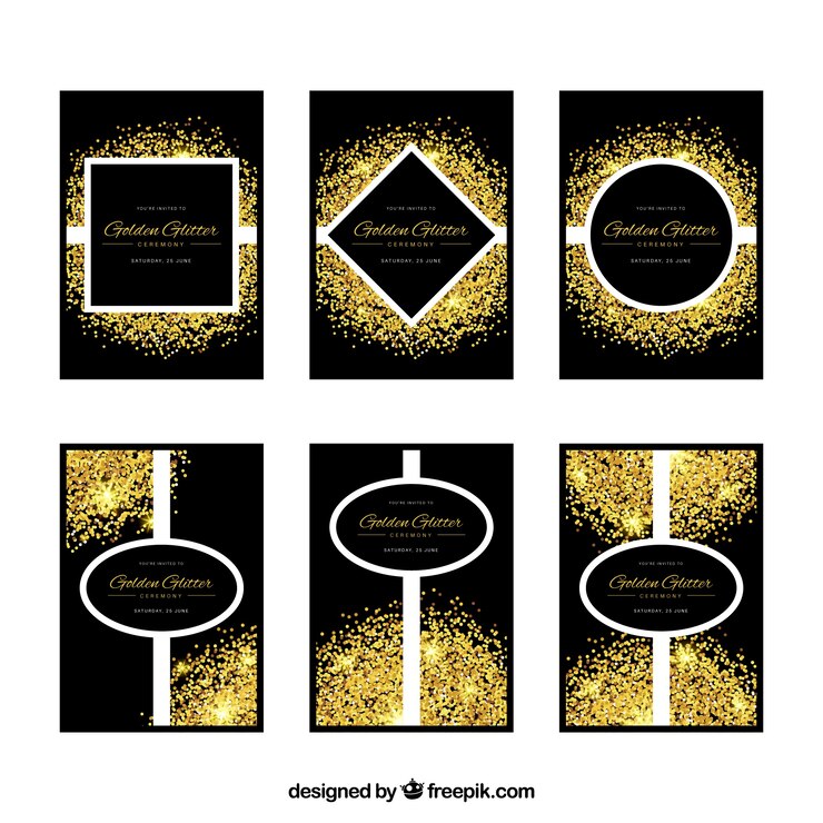 Vettore gratuito collezione di carte glitter con colore dorato
